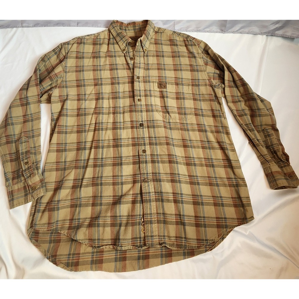 Vintage Bob Timberlake Plaid Button Down Shirt Mens XL Tan Brown Gorpcore 90s